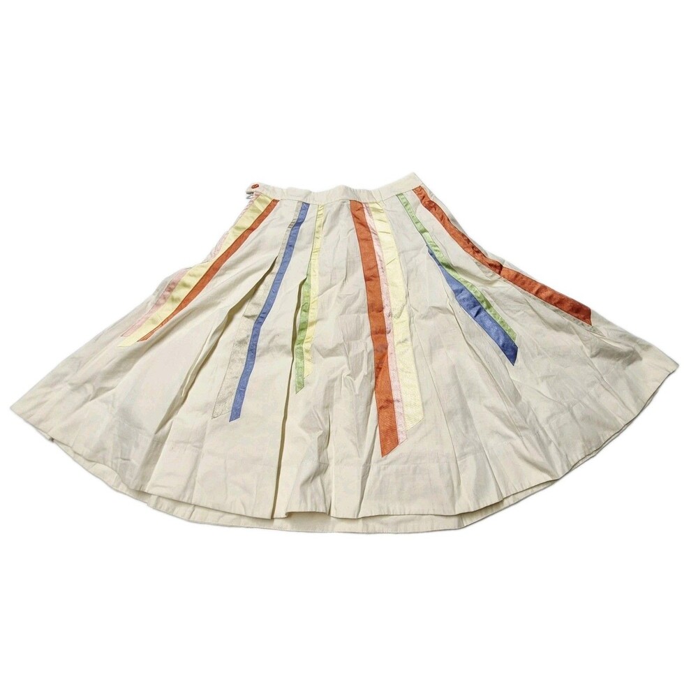 Anthropologie Lithe Telephone Pole Ribbon Skirt Ivory Rainbow A-Line Midi 0